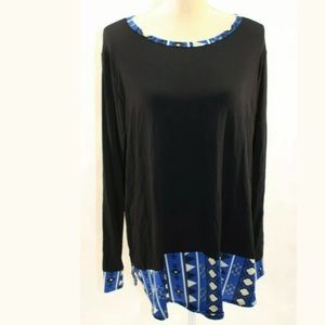 Black&Royal Blue Abstract Color Block Scoop Neck